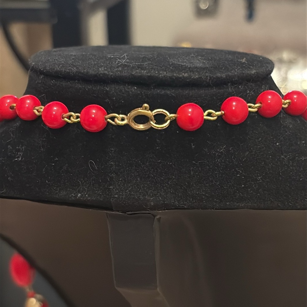 Vintage glass bead, necklace, red and gold - Picture 2 of 3